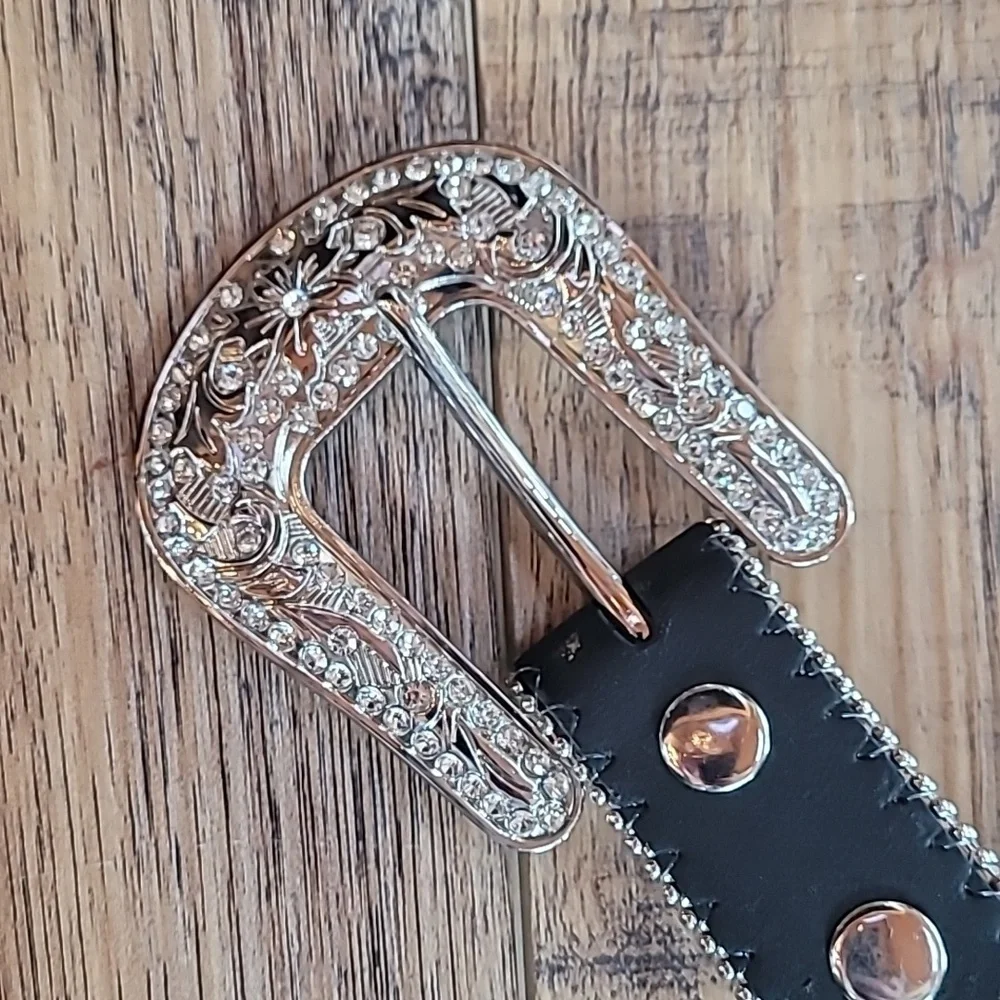 Nocona Studded Black & Silver Belt, Horses, Leather, Cowgirl, Western